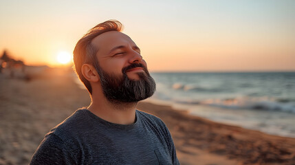 Man enjoying sunset beach