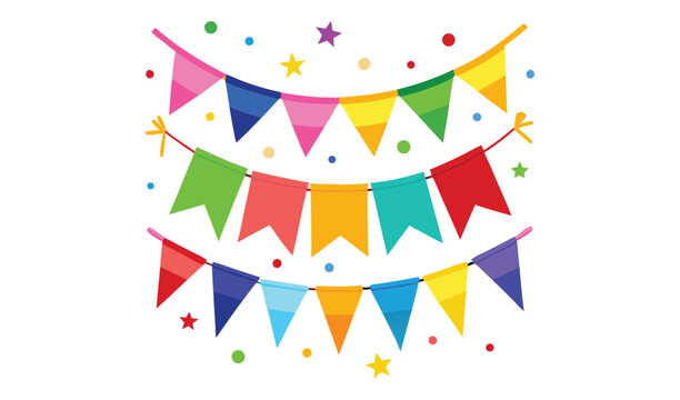 Colorful party bunting flags and confetti decoration