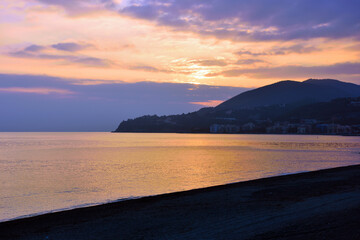 Fototapeta premium sunset on the coast in cogoleto liguria italy 