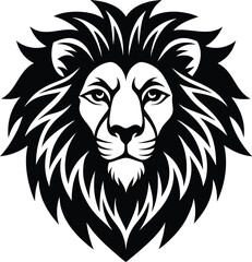 Obraz premium Monochrome Lion Head Silhouette Illustration in Bold Vector Style