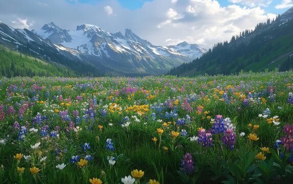 A clean and high resolution image showing wildflowers and biodiversity in untouched meadows with eco friendly context.