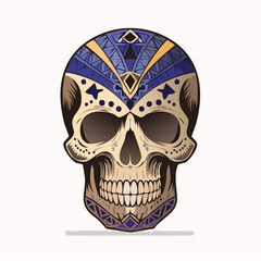 Fototapeta premium A sinister skull with mechanical details and a cracked surface, highlighted by neon blue lines