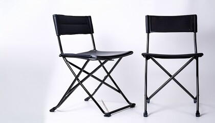 a folding metal dining chair industrial style matte black finish stackable isolated on white and white background
