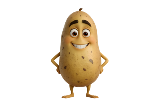 Cartoon potato with a happy face, hands on hips