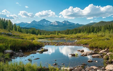 A clean and high resolution image showing mountain landscapes untouched by development with eco friendly context.