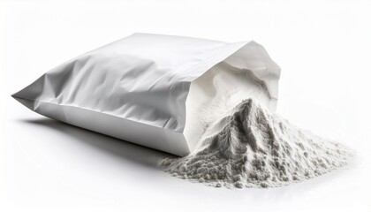 blank white paper bag package of flour with shadow isolated on white background