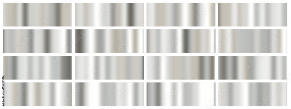 Aufkleber silver metal foil set with gradient backgrounds. white glossy paper effect blends chrome glass with 