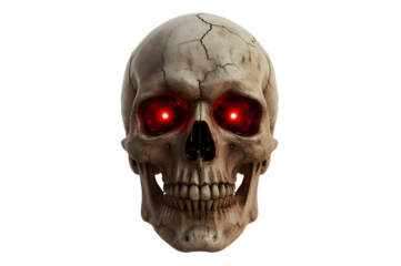Human skull, glowing red eyes