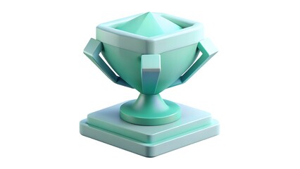 3d rendered teal award trophy with a diamond shaped top representing success and achievement in a modern minimalist design