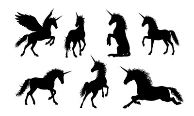 Set Bundle of Artistic Line Art Illustrations Featuring Unique Unicorn Variations for Fantasy and Creative Themes
