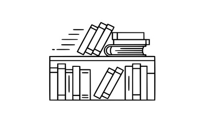 Set Bundle of Dynamic Line Art Illustrations of Books in Motion on a Stylish Bookshelf Highlighting the Joy of Reading