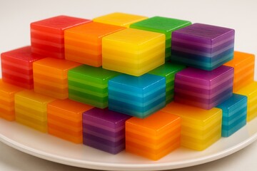 Thai Sweet Colorful Rainbow Jelly Cubes