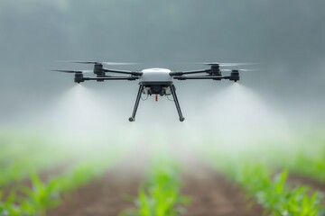 Agriculture drone spraying insecticide on corn field plantation