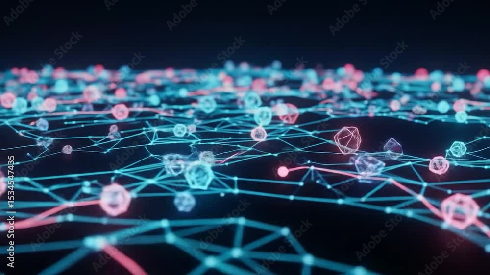 Poster abstract network of interconnected glowing shapes