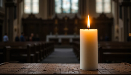Single lit candle with quite flame | burning candles in church | candles in church