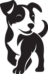 Happy puppy silhouette for web and print, Joyful black and white dog vector image