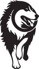 Running husky dog silhouette in motion, Energetic husky dog black and white design