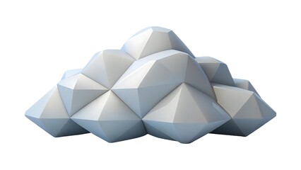 Abstract 3d render of geometric white cloud shape with faceted surface isolated on white background