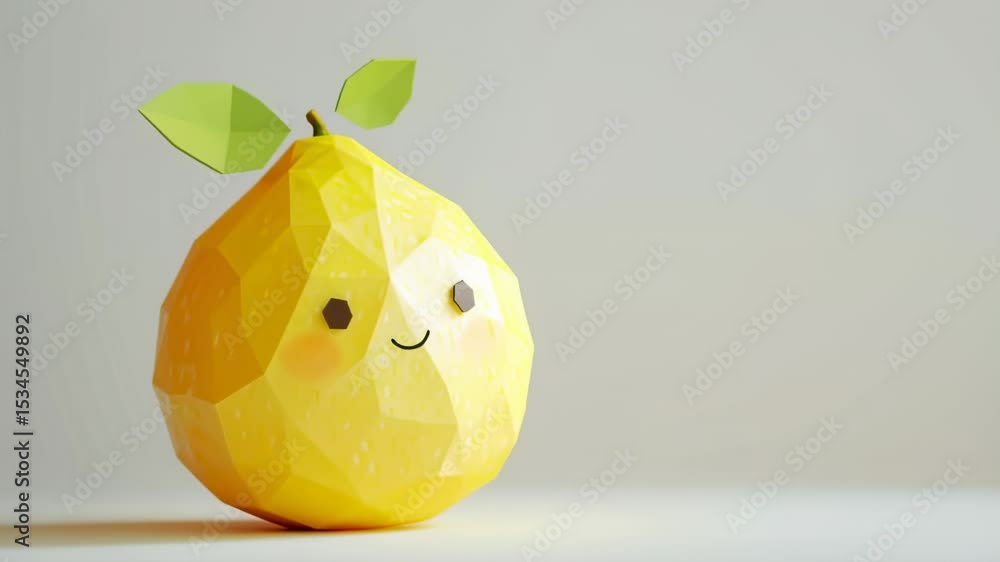 Poster animated low-poly lemon character with facial expressions
