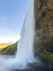 Seljalandsfoss Waterfall from behind