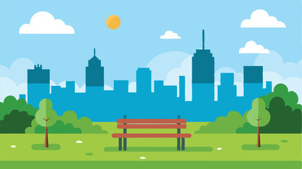 summer park scene with lawn benches