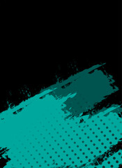 Abstract Bold Grunge Green Cover Background with Halftone and Paint Brush Texture. 
