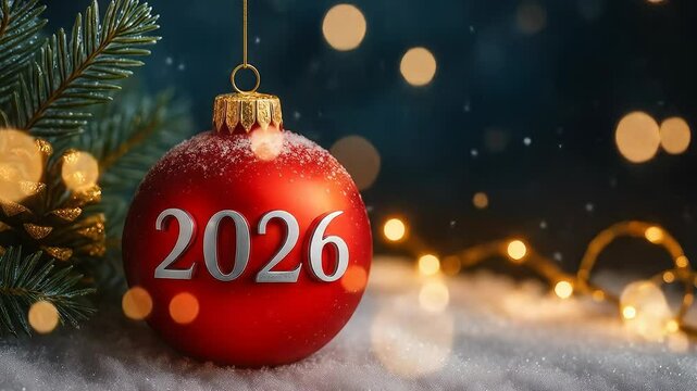 Fondo festivo de A&ntilde;o Nuevo con bola roja 2026 y bokeh &mdash; v&iacute;deo footage

