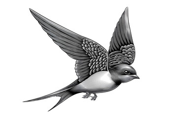 Obraz premium Graceful Flying Swallow Bird. Engraved vintage style. Ideal for nature, freedom, or traditional tattoo themes.