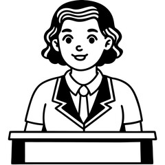 Lineart Icon of Receptionist &ndash; Simple Office Staff Illustration in Outline Style


