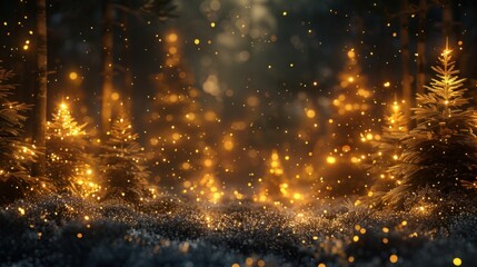 Naklejka premium Magical winter forest with glowing trees