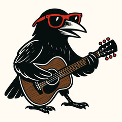 Naklejka premium Funny crow with guitar vector illustration