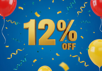 12% off sale promotion with balloons confetti