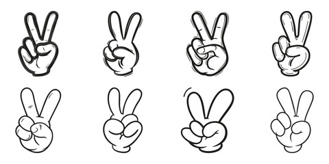 Obraz premium Peace Sign Cartoon Hands Illustration Set. Gesture Communication And Expression Collection. Isolated Vector Illustration