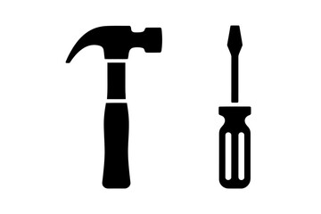 Illustration of a hammer and a screwdriver tool