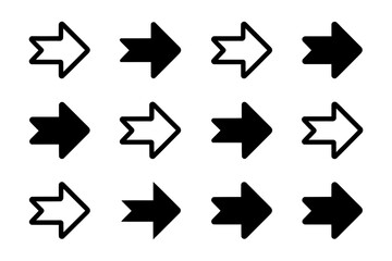 Twelve arrows pointing right in black and white style