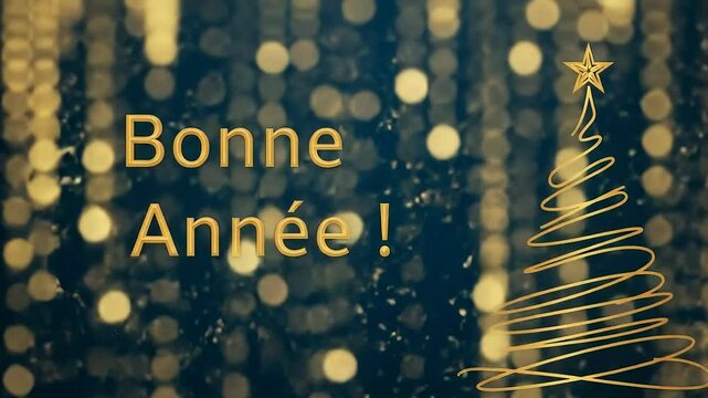 &Eacute;cran Bonne Ann&eacute;e avec sapin de No&euml;l et bokeh dor&eacute; - V&oelig;ux de Nouvel An 2026, fond vid&eacute;o

