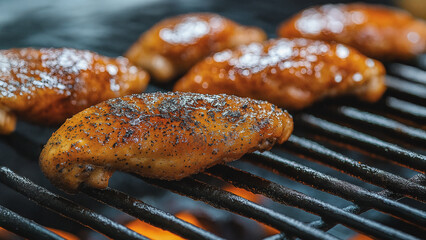 Spicy chicken breast on an outdoor grill. 