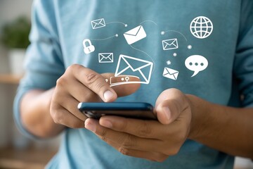 Digital marketer using email marketing tools on laptop and smartphone, sending newsletters and analyzing campaign performance to engage subscribers and grow business through personalized content