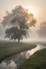 river and foggy morning sun