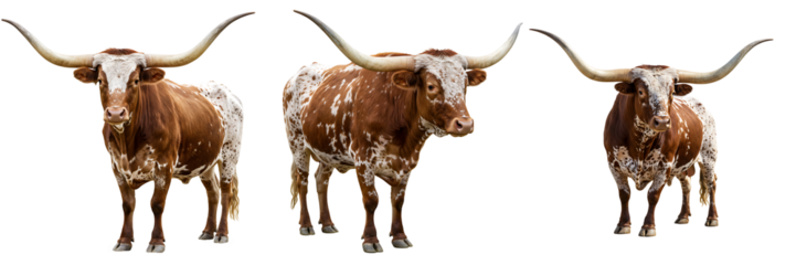 Texas Longhorn Cattle with Large Horns Transparent Background

