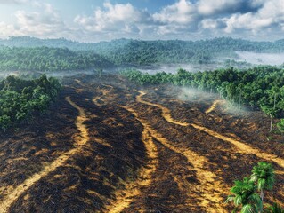 A detailed visualization of deforestation and its environmental effects highlighting environmental importance.