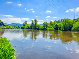 Beautiful views of the spring Berounka river, forest and mountains, Czech.