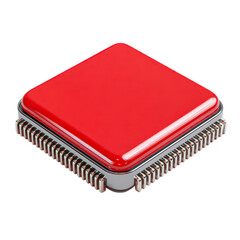 Red computer chip technology innovation design, isolated on transparent background, perfect cutout, PNG