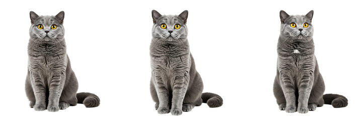 Obraz premium British Shorthair Gray Cats Sitting Front View Transparent Background