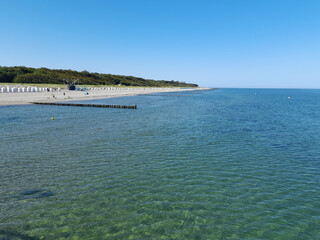 Meer, Ostsee, Strand, Wald, Horizont, Himmel, Sommer