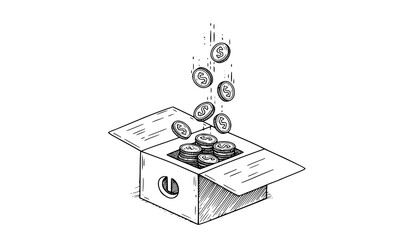 Conceptual Illustration of a Money Box with Coins Overflowing, Symbolizing Wealth Management and Financial Growth