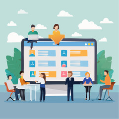Online discussion board, group chat or video focused group meeting, online conference talking, team chat or technology for team conversation concept, business people chatting dialogue in compute