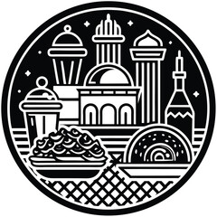 Fast Food Icon Set in Black and White – Burger, Drinks, Desserts, Pizza, and Snacks Vector