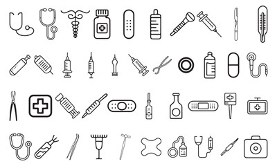 Bundle set of medical and health icons line art vector