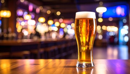 Golden beer in a glass, refreshing beverage at the bar for relaxing evening refreshing